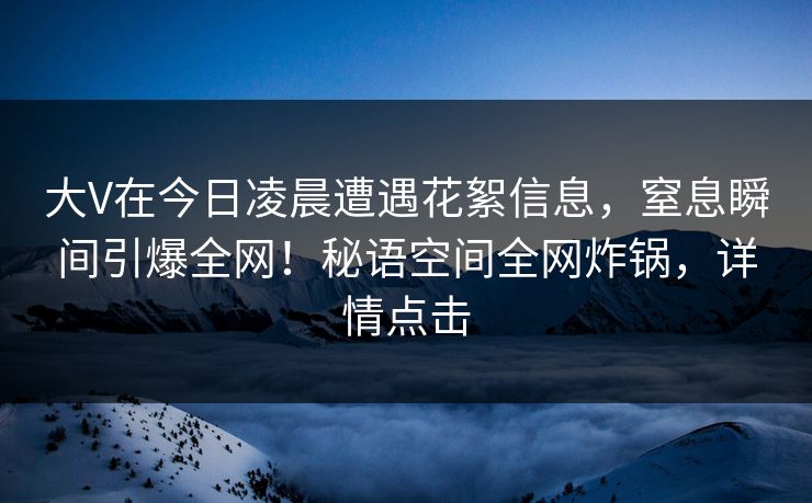 大V在今日凌晨遭遇花絮信息，窒息瞬间引爆全网！秘语空间全网炸锅，详情点击
